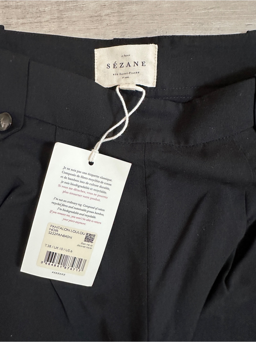 NWT Sezane Loulou Trousers in Black, High-Waist Wide-Leg Pleated Trousers - Picture 5 of 10